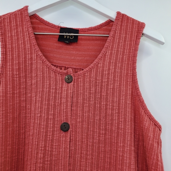 W5 Button Front Ribbed Knit Tank Rose Pink Boho - Picture 2 of 5